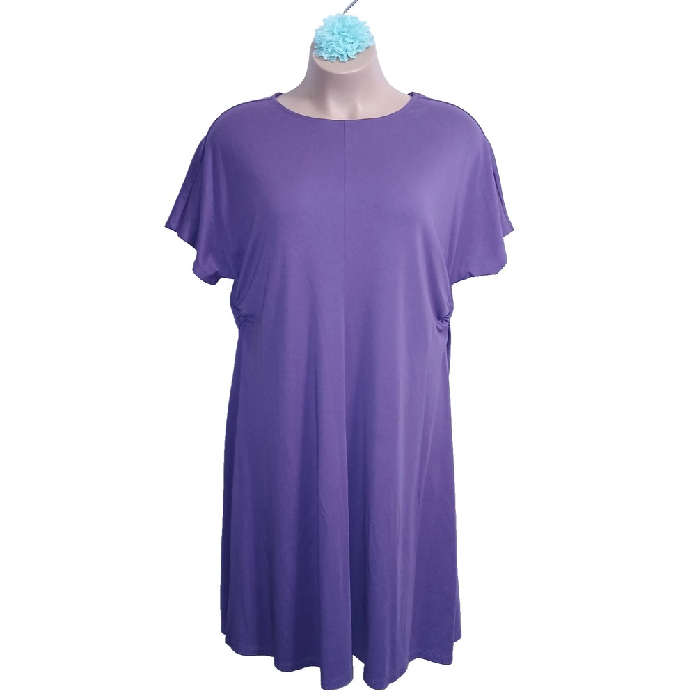 Chico's Cotton Blend Women Dress 4 XXL Purple Minimalist Ruched Side Solid Basic